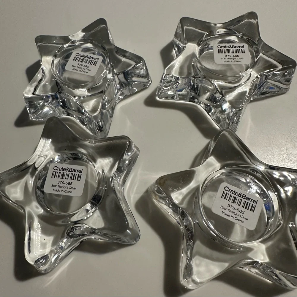 Crate & Barrel Star Tea Light Clear- Four NWT